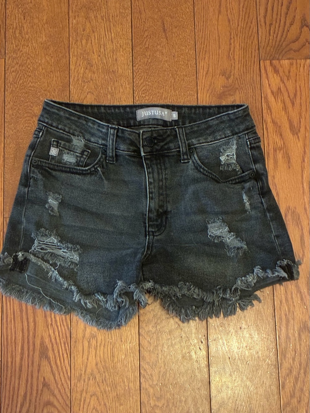 Just USA Washed Black Distressed High-Rise Denim Shorts